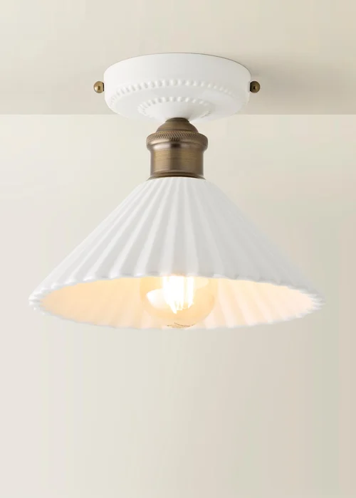ValueLights Burford Ceramic Ribbed Semi Flush Ceiling Light With Warm White Bulb - One Size Image 3