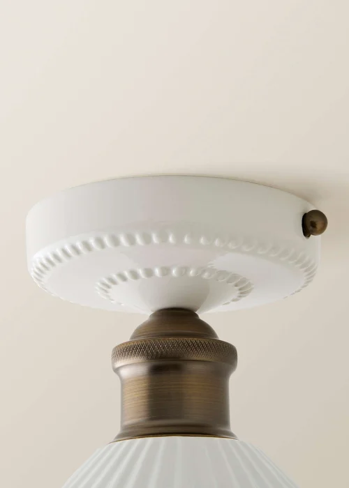 ValueLights Burford Ceramic Ribbed Semi Flush Ceiling Light With Warm White Bulb - One Size Image 6