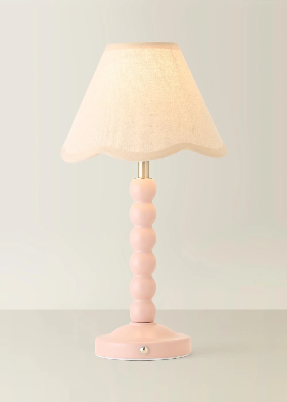 ValueLights Bobble Pink Rechargeable Table Lamp With Natural Trim Scallop Shade - One Size Image 3