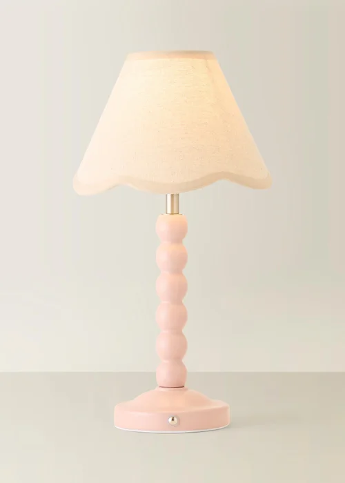 ValueLights Bobble Pink Rechargeable Table Lamp With Natural Trim Scallop Shade - One Size Image 3