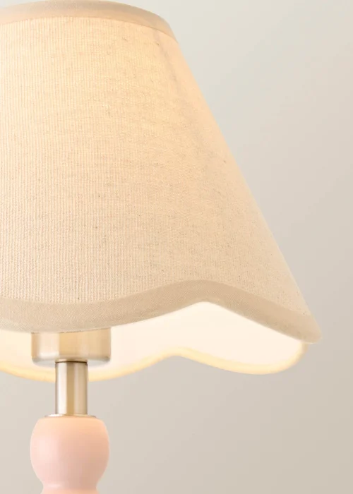 ValueLights Bobble Pink Rechargeable Table Lamp With Natural Trim Scallop Shade - One Size Image 4