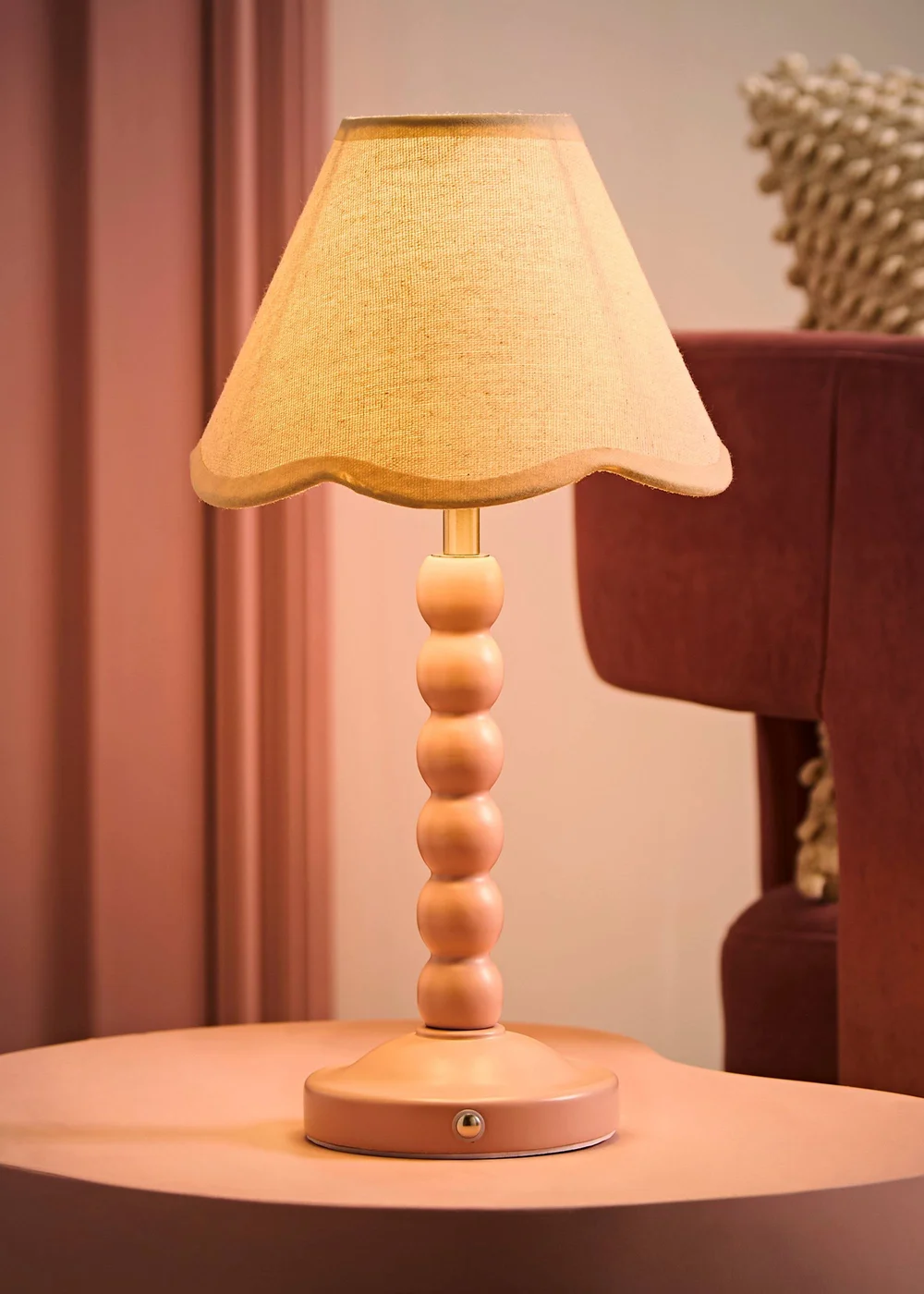 ValueLights Bobble Pink Rechargeable Table Lamp With Natural Trim Scallop Shade - One Size Image 2