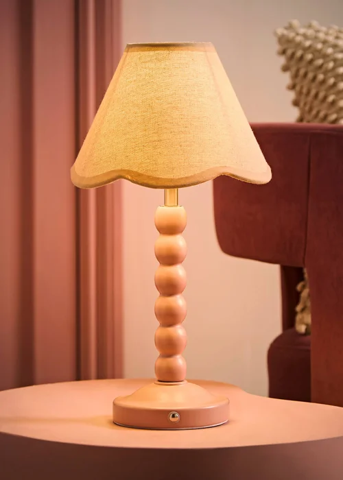 ValueLights Bobble Pink Rechargeable Table Lamp With Natural Trim Scallop Shade - One Size Image 2
