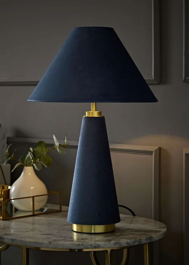 ValueLights Martha Denim Blue Velvet Table Lamp With Warm White Bulb