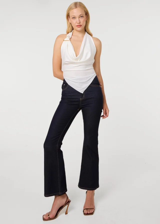 Pink Vanilla Ivory Diamante Hardware Rib Cowl Neck Hanky Hem Top