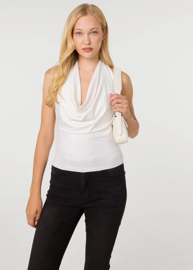 Pink Vanilla Ivory Halterneck Cowl Soft Stretch Top