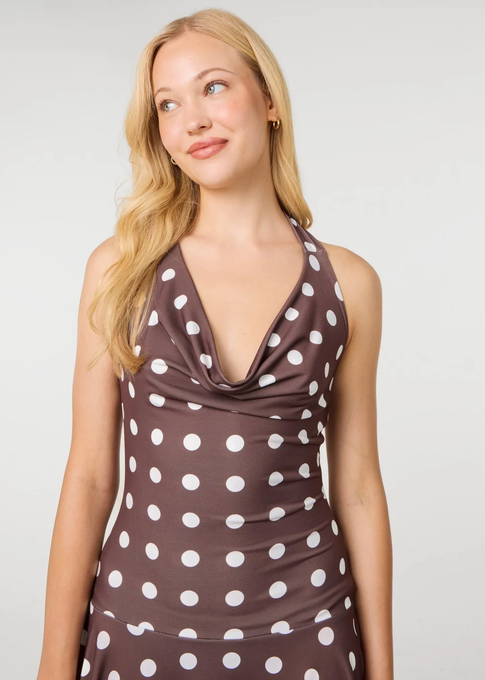 Pink Vanilla Brown Halter Mini Dress In Polka Dot - M Image 3