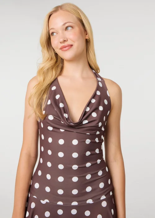 Pink Vanilla Brown Halter Mini Dress In Polka Dot - M Image 3