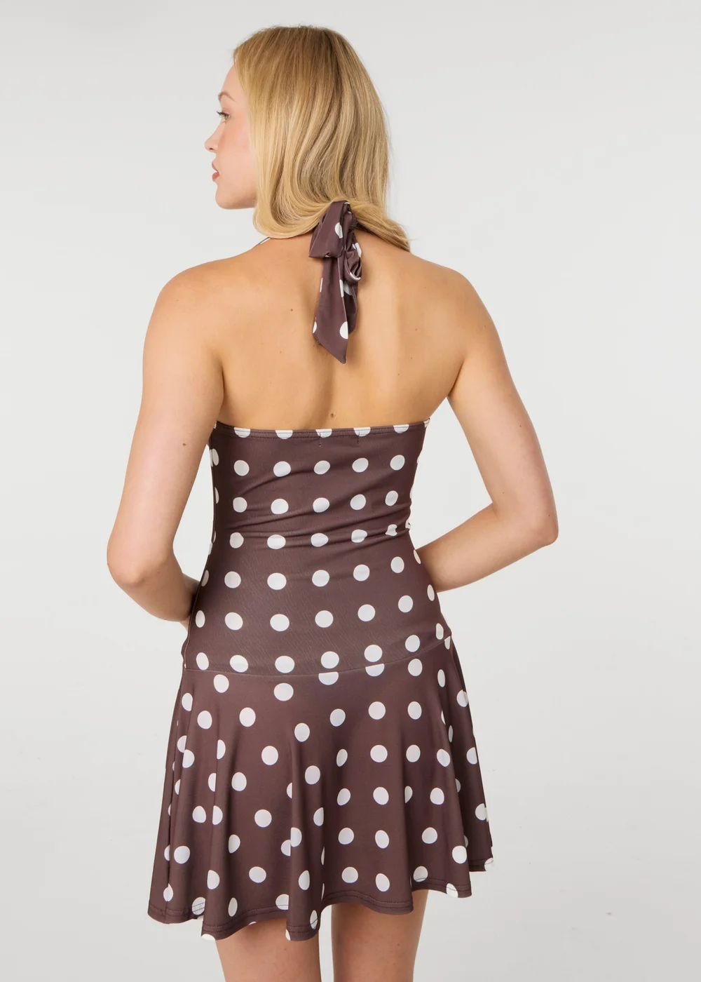 Pink Vanilla Brown Halter Mini Dress In Polka Dot - M Image 4