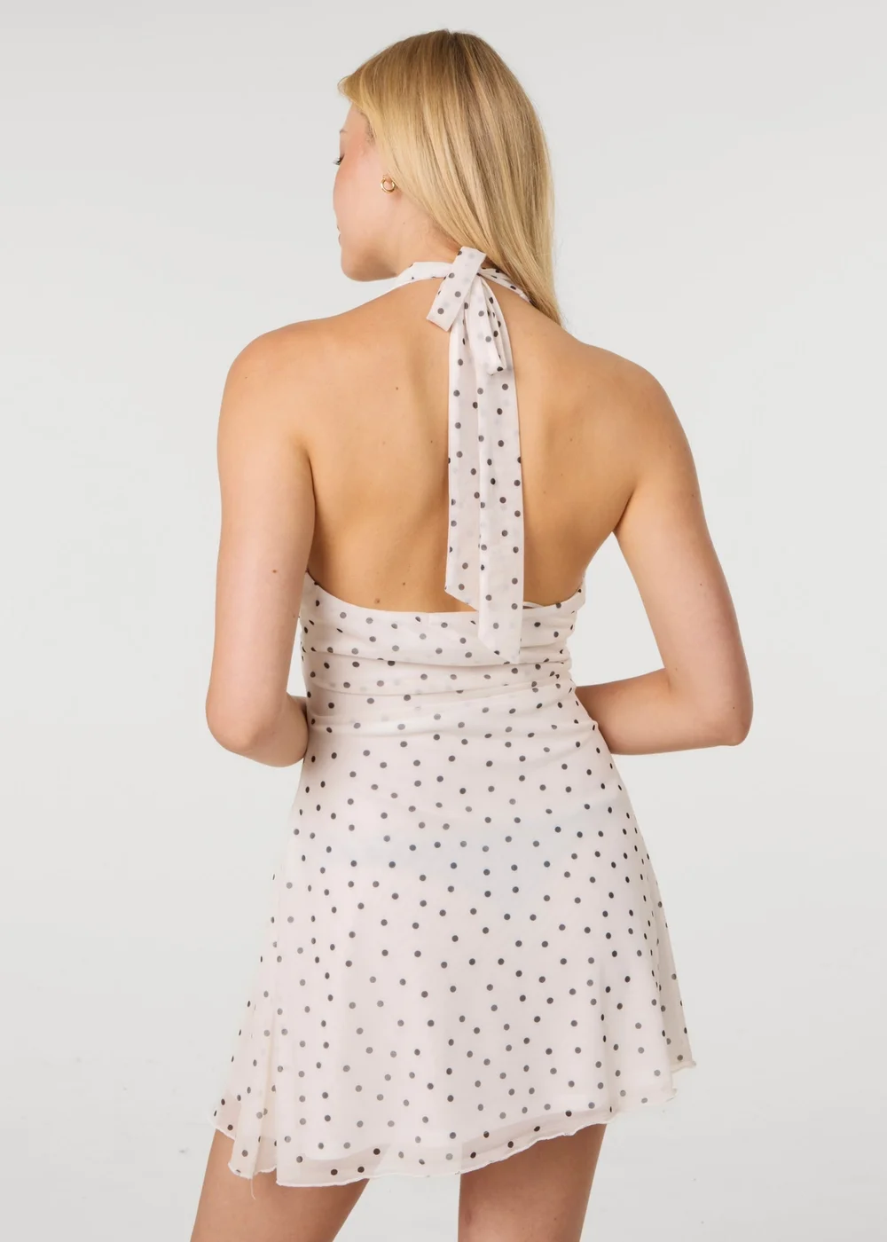Pink Vanilla Ivory Polka Dot Halter Mini Dress - L Image 4