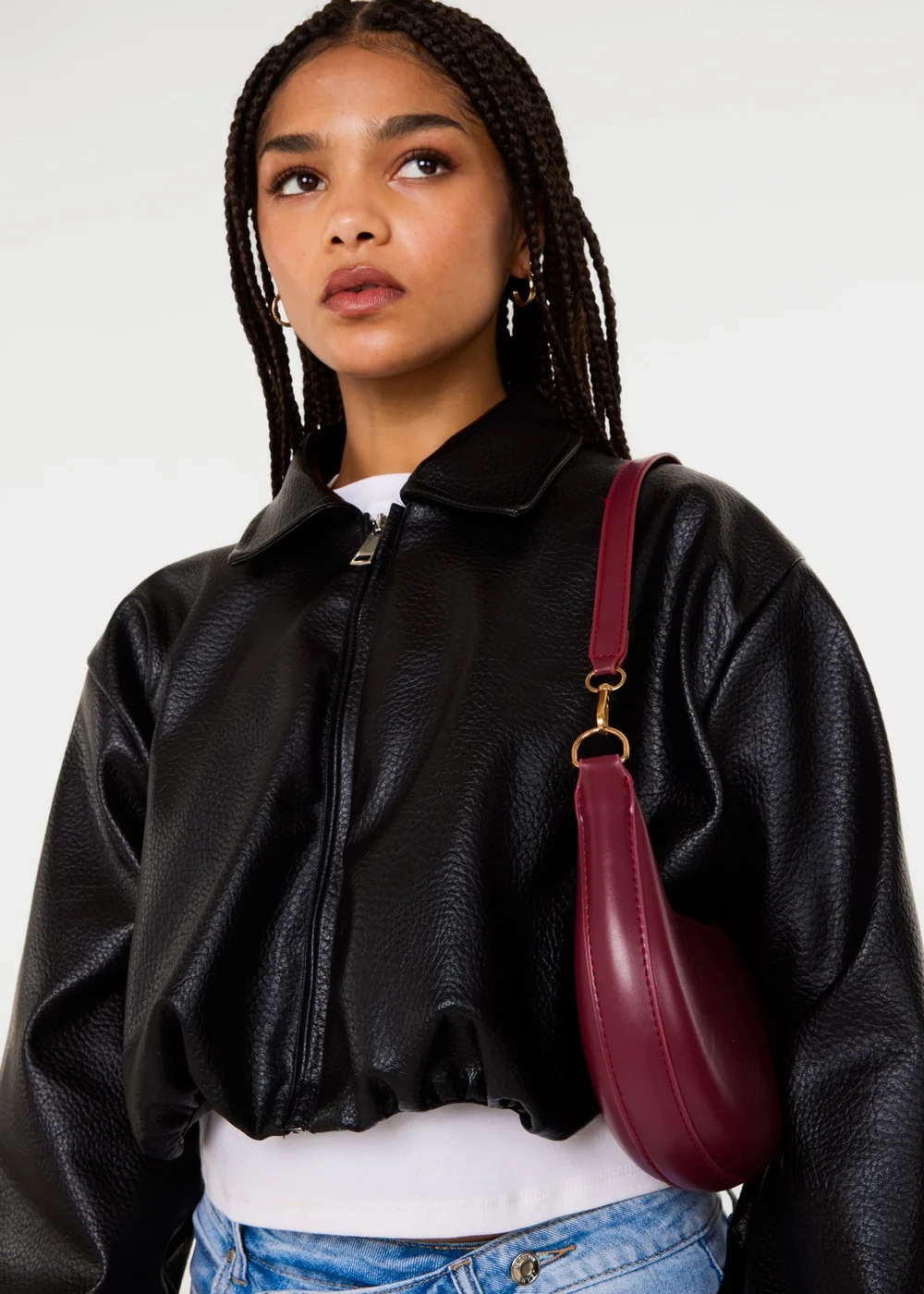 Pink Vanilla Black Faux Leather Puffball Jacket - S/M Image 3