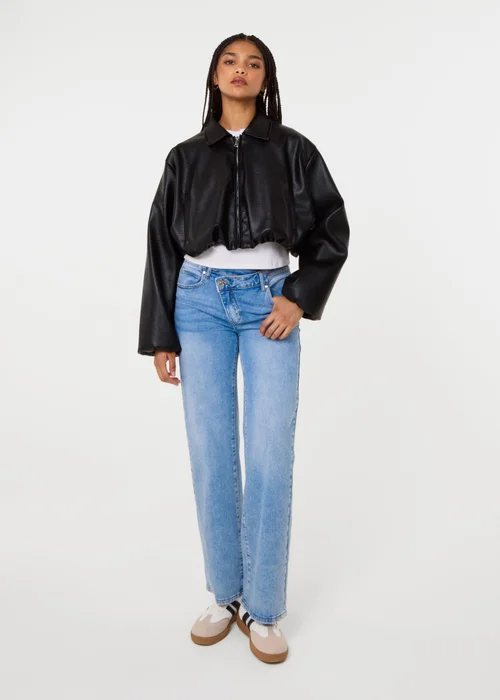 Pink Vanilla Black Faux Leather Puffball Jacket - S/M Image 2