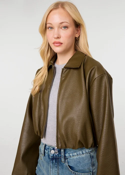 Pink Vanilla Green Faux Leather Puffball Jacket - M/L Image 3