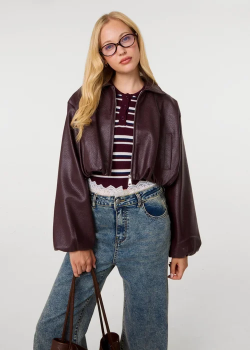 Pink Vanilla Red Faux Leather Puffball Jacket - M/L Image 1