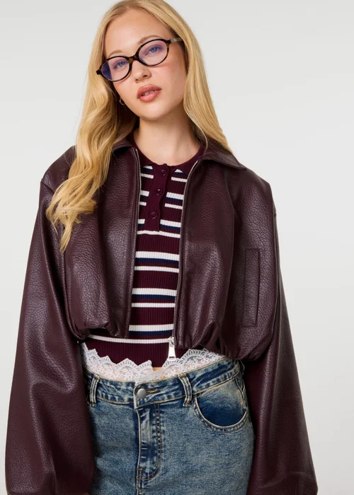 Pink Vanilla Red Faux Leather Puffball Jacket - M/L Image 3