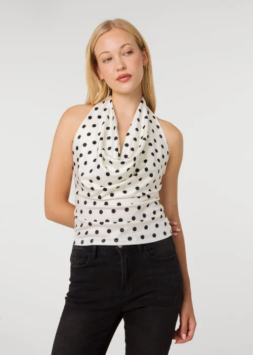 Pink Vanilla Ivory Polka Dot Cowl Neck Top - One Size Image 1