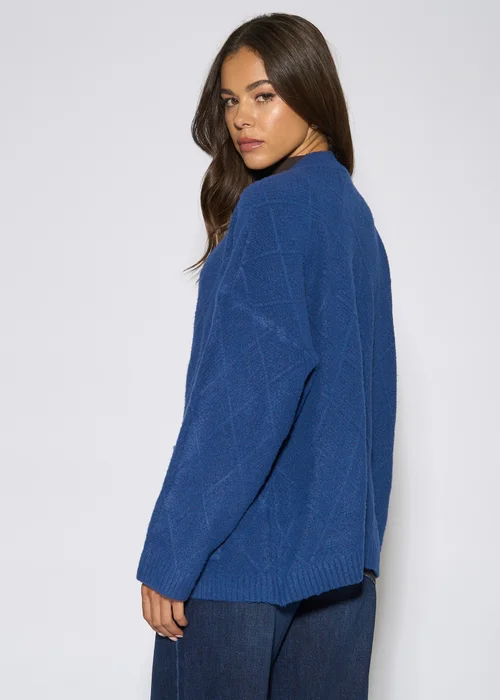 Gini London Blue Textured Button Detail Long Sleeves Cardigan - M/L Image 2