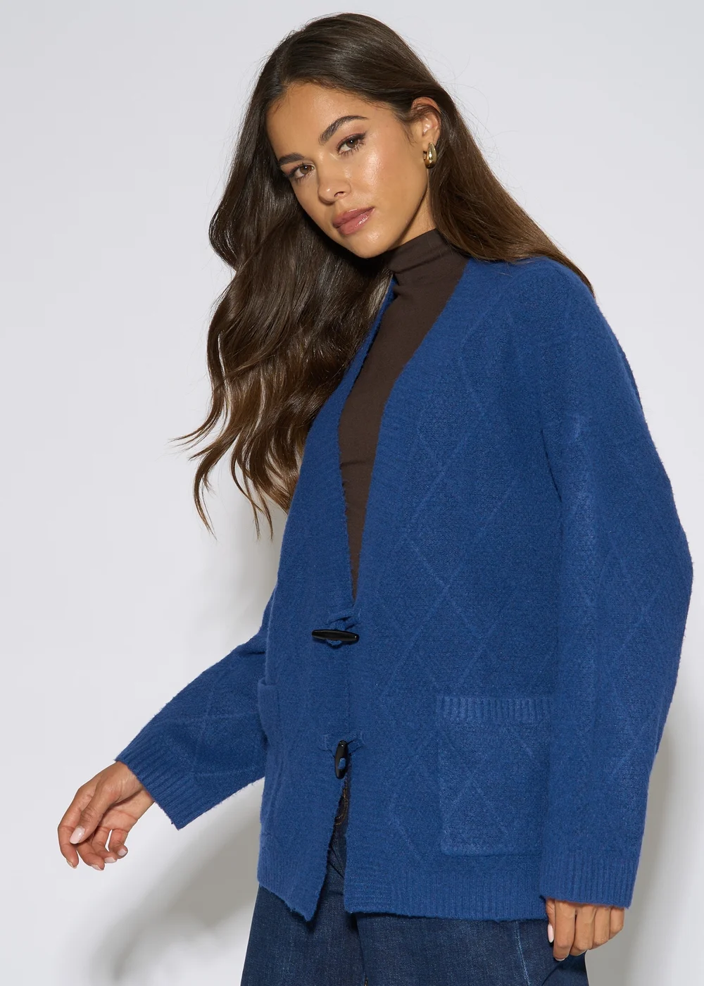 Gini London Blue Textured Button Detail Long Sleeves Cardigan - M/L Image 4