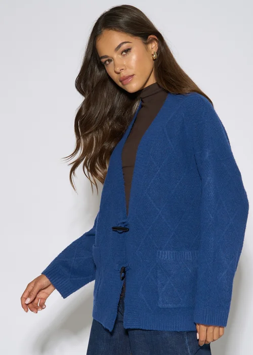 Gini London Blue Textured Button Detail Long Sleeves Cardigan - M/L Image 4