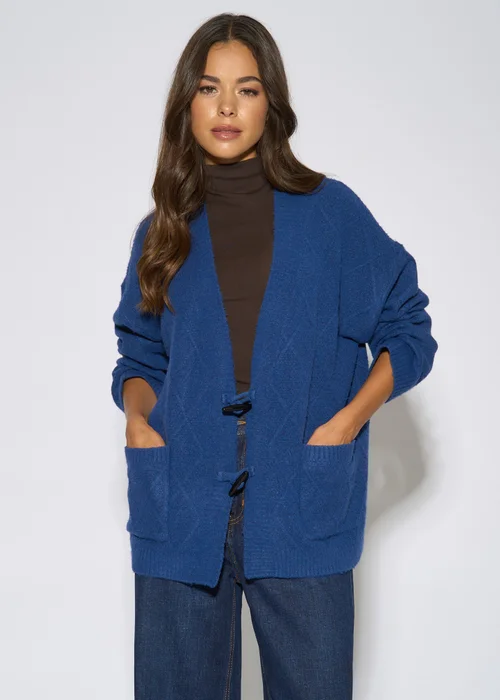 Gini London Blue Textured Button Detail Long Sleeves Cardigan - M/L Image 1