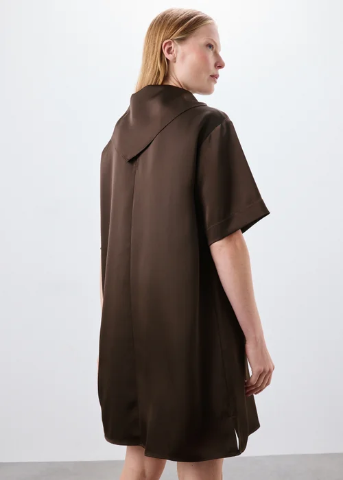 Brown Tie Neck Midi Dress - Size 8 Image 2