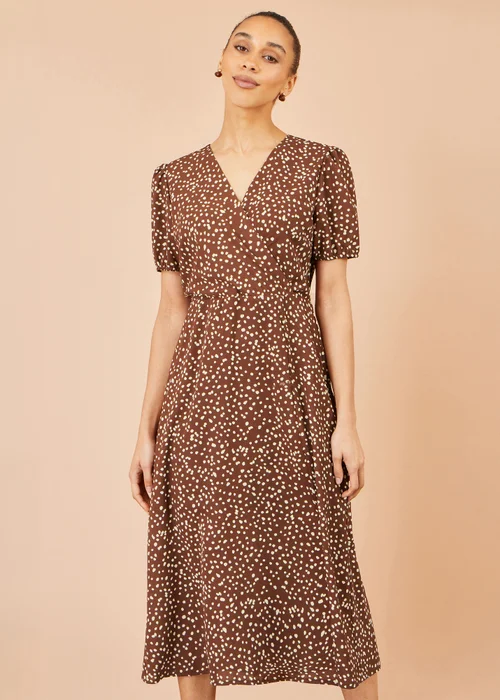 Yumi Brown Spot Midi Dress With Split Hemline - 12 Image 1