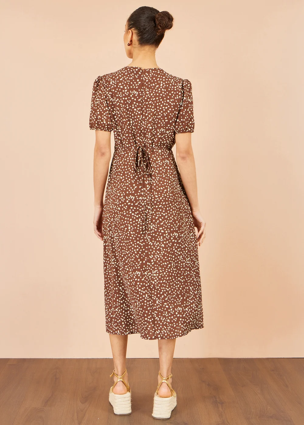 Yumi Brown Spot Midi Dress With Split Hemline - 12 Image 4