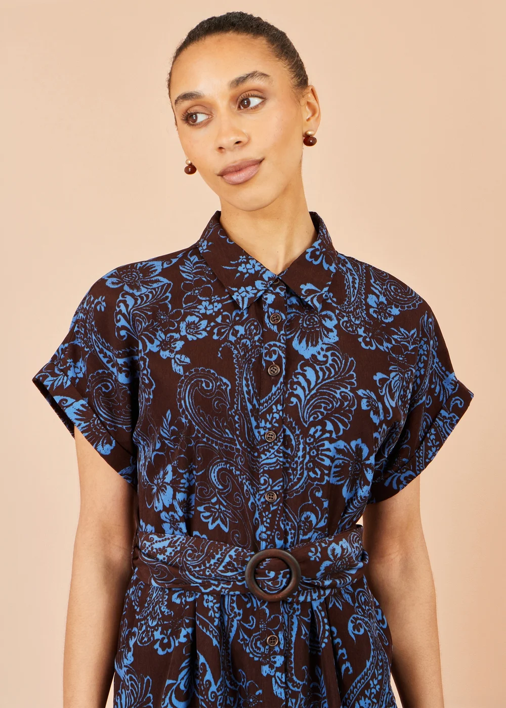 Yumi Brown Paisley Midi Shirt Dress - 16 Image 5