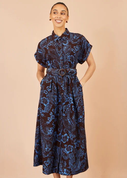 Yumi Brown Paisley Midi Shirt Dress - 16 Image 1