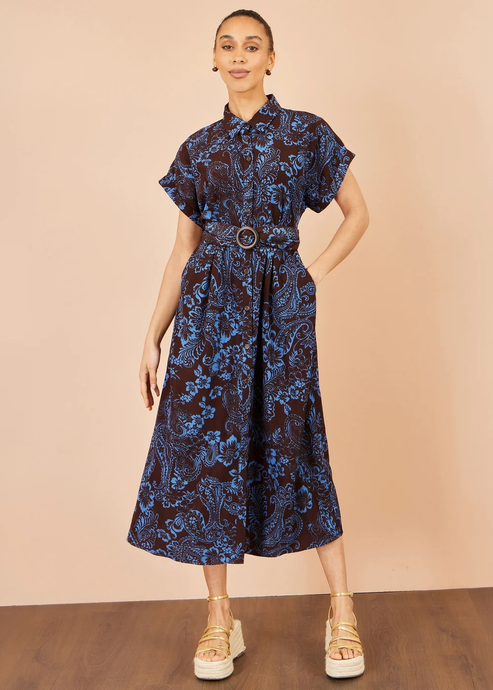 Yumi Brown Paisley Midi Shirt Dress - 16 Image 3