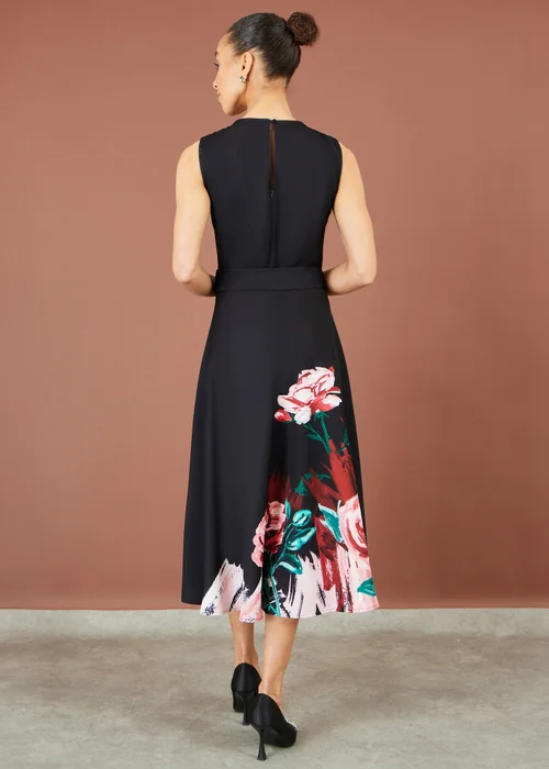 Yumi Black Abstract Floral Skater Midi Dress - 16 Image 4