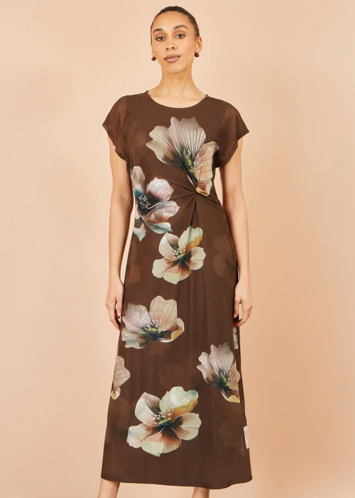 Yumi Brown Mesh Floral Midi Dress - 14 Image 1