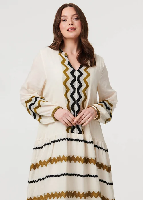Izabel London Multi Brown Zigzag Print Long Sleeve Maxi Dress - 14 Image 2