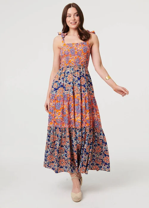 Izabel London Orange Floral Tiered Tie Strap Maxi Sun Dress - 16 Image 3