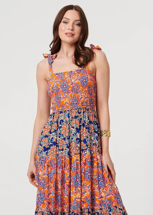 Izabel London Orange Floral Tiered Tie Strap Maxi Sun Dress - 16 Image 1
