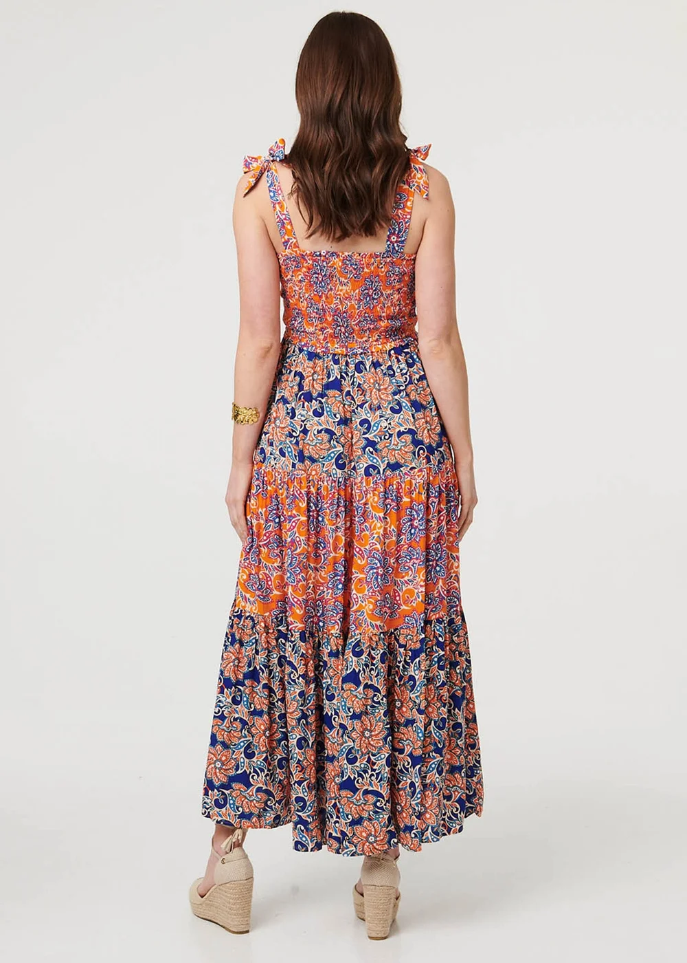 Izabel London Orange Floral Tiered Tie Strap Maxi Sun Dress - 16 Image 2
