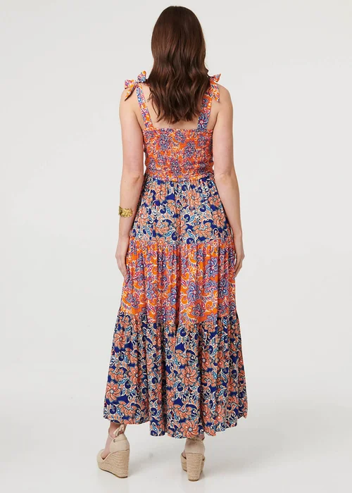 Izabel London Orange Floral Tiered Tie Strap Maxi Sun Dress - 16 Image 2