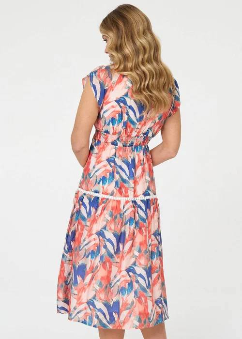 Izabel London Blue Abstract Lace Trim Cap Sleeve Midi Dress - 10 Image 3