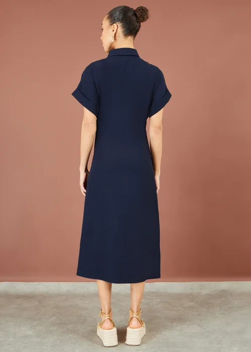 Yumi Navy Wrap Tie Midi Shirt Dress - 8 Image 4