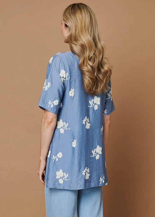 Izabel London Blue Floral Asymmetric Layered Tunic Blouse - 16 Image 3