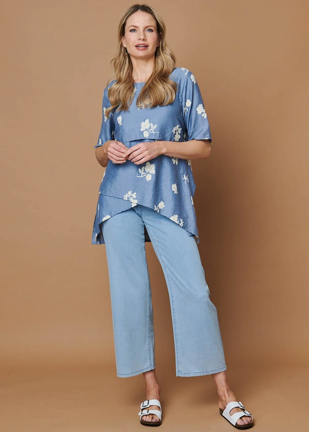 Izabel London Blue Floral Asymmetric Layered Tunic Blouse - 16 Image 1