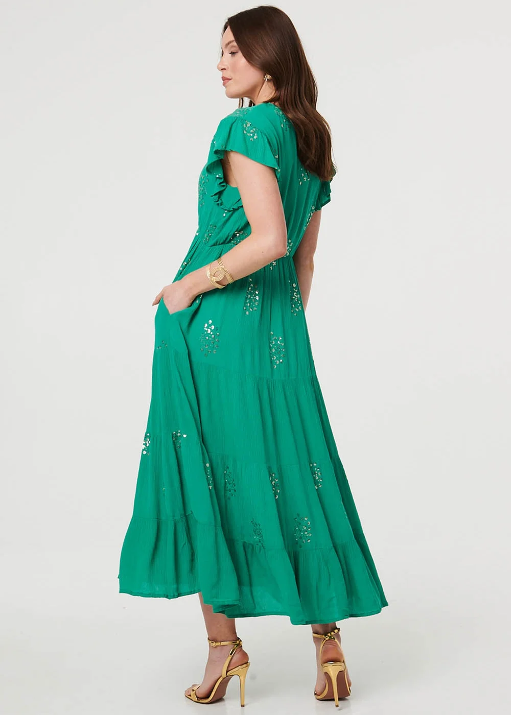 Izabel London Jade Sequin Detail Cap Sleeve Maxi Dress - 10 Image 3
