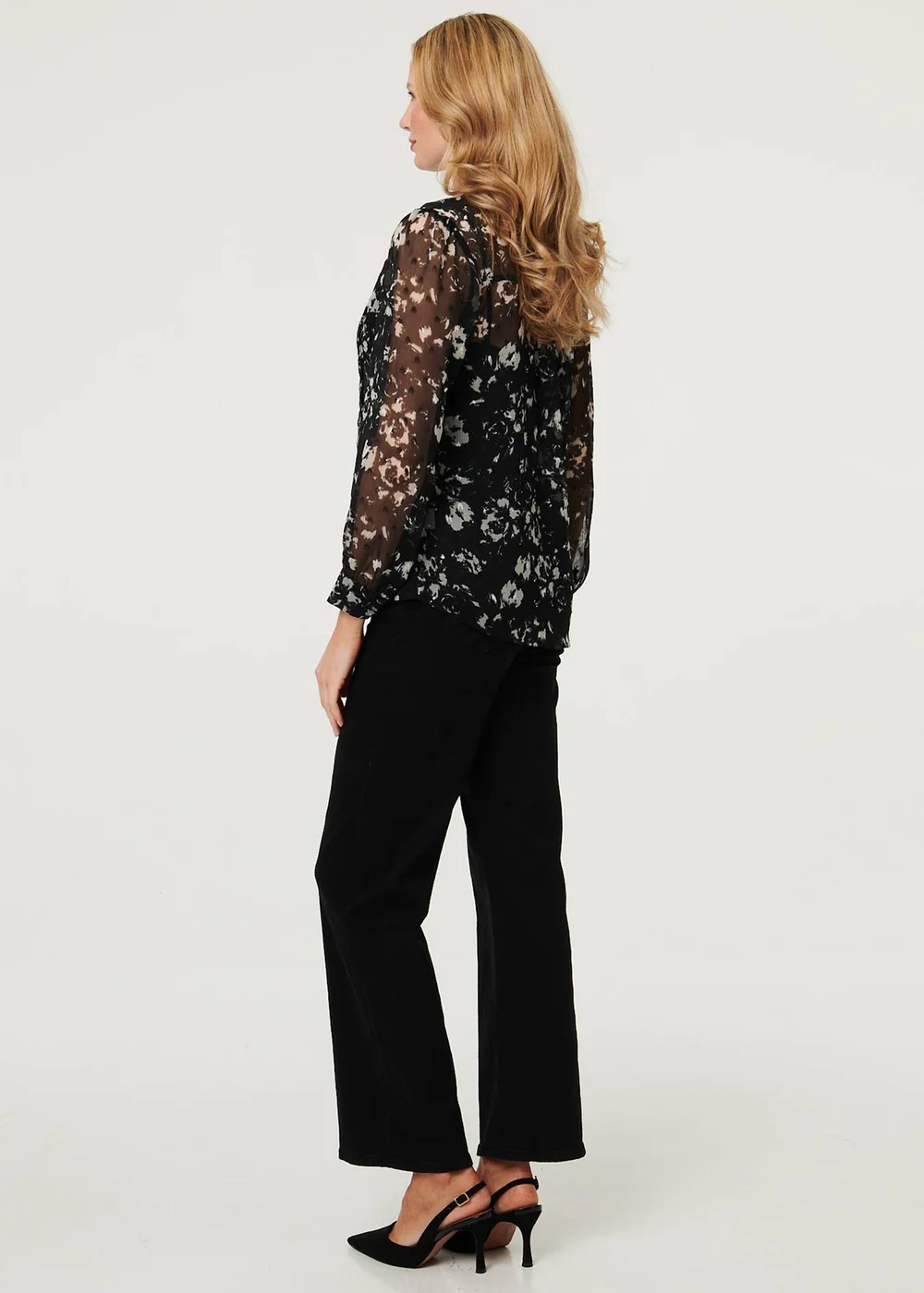 Izabel London Black Floral Semi Sheer Layer Lace Trim Blouse - 14 Image 3