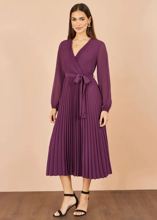 Yumi Purple Pleated Wrap Midi Dress - 8 Image 3