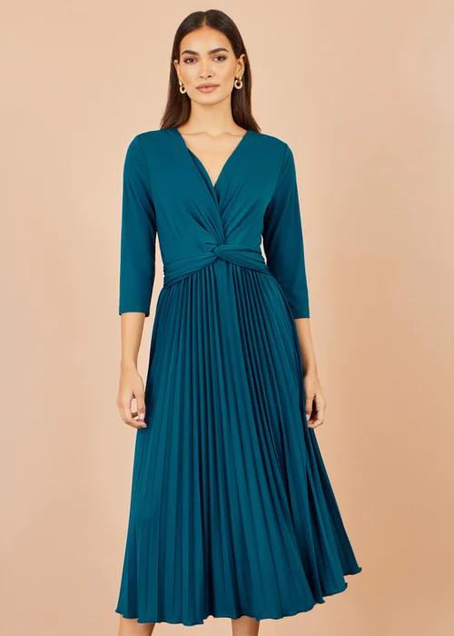 Yumi Teal Stretch Wrap Pleated Midi Dress - 16 Image 1
