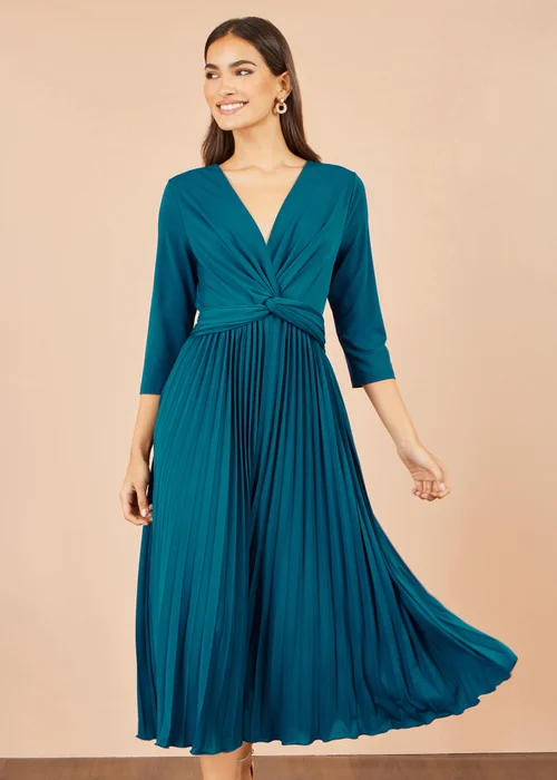Yumi Teal Stretch Wrap Pleated Midi Dress - 16 Image 4