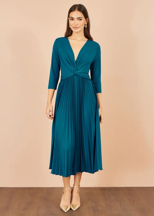 Yumi Teal Stretch Wrap Pleated Midi Dress - 16 Image 2