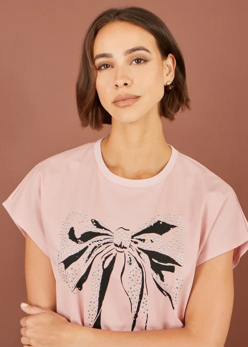 Yumi Blush Bow T-Shirt With Lace - 10 Image 4