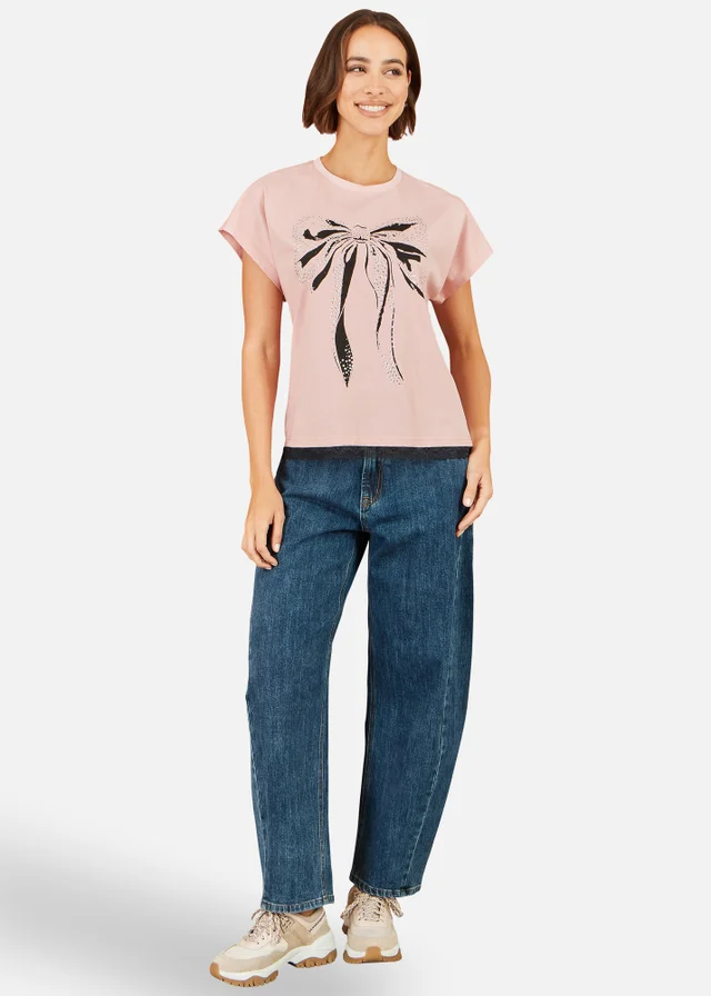 Yumi Blush Bow T-Shirt With Lace