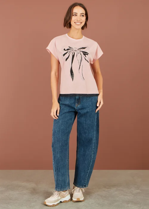 Yumi Blush Bow T-Shirt With Lace - 10 Image 2